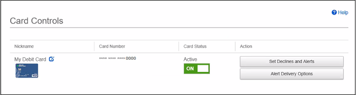 Card Controls Screen